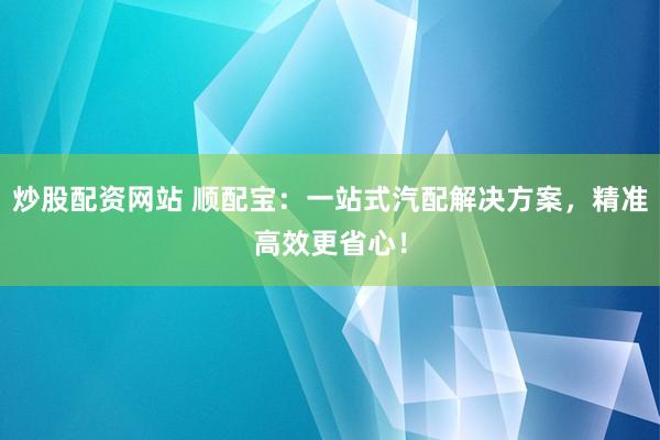 炒股配资网站 顺配宝：一站式汽配解决方案，精准高效更省心！